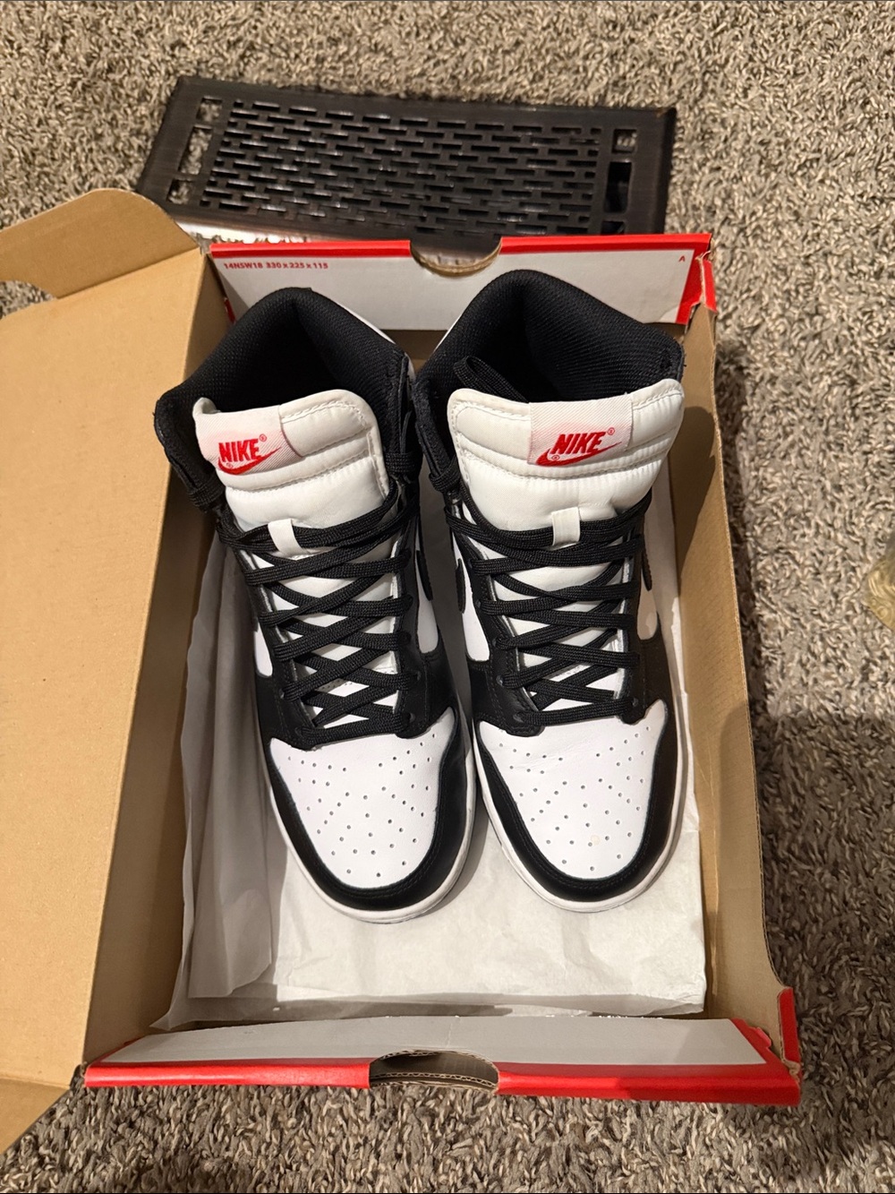 Nike women’s  Black & White High-Top dunk high Sneakers with Red Logo